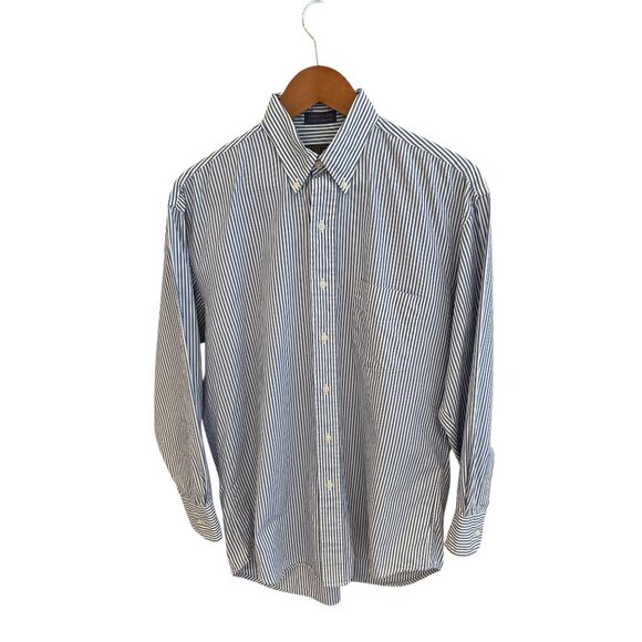 Chaps Ralph Lauren Mens Blue & White Striped Button-Down Shirt 15.5 32/33 100% C - Picture 1 of 6